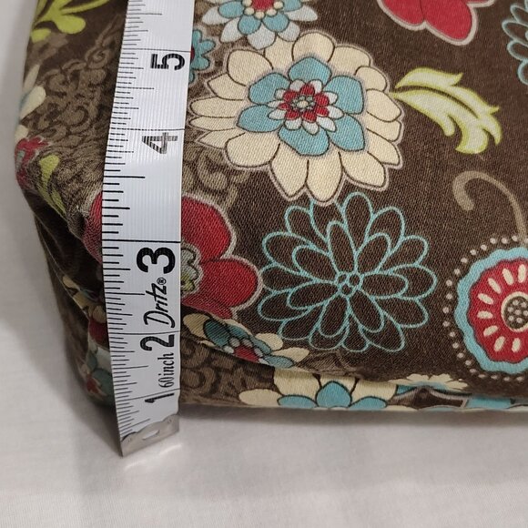 Thirty-One Shoulder Bag Brown Removable Floral Skirt Brown Trim Purse Sachel - Picture 13 of 16